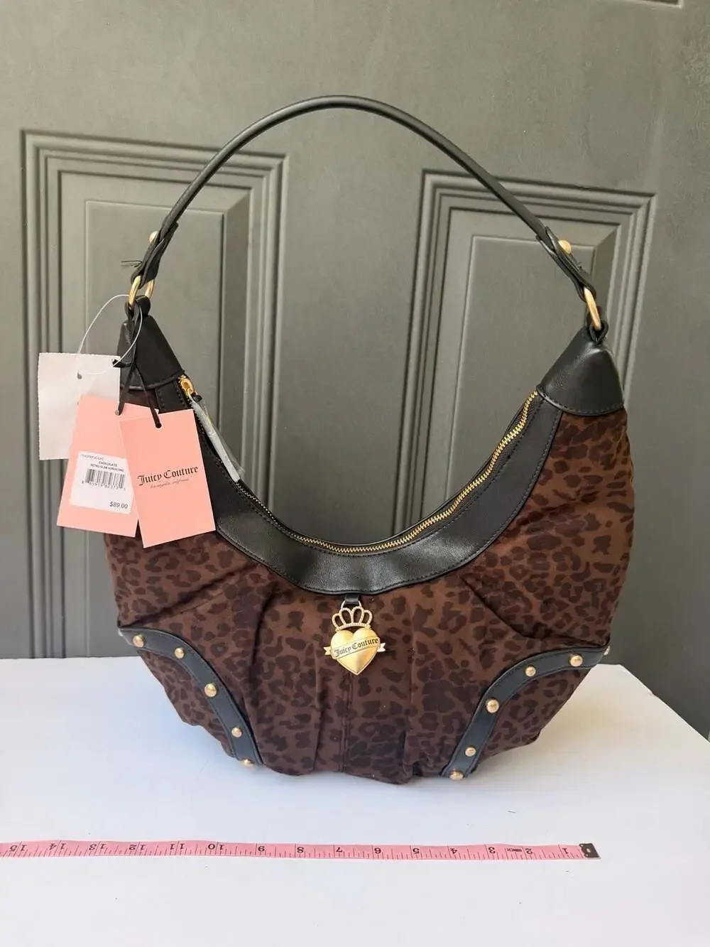 Juicy Couture Retro Glam Hobo Handbag in Chocolate Leopard